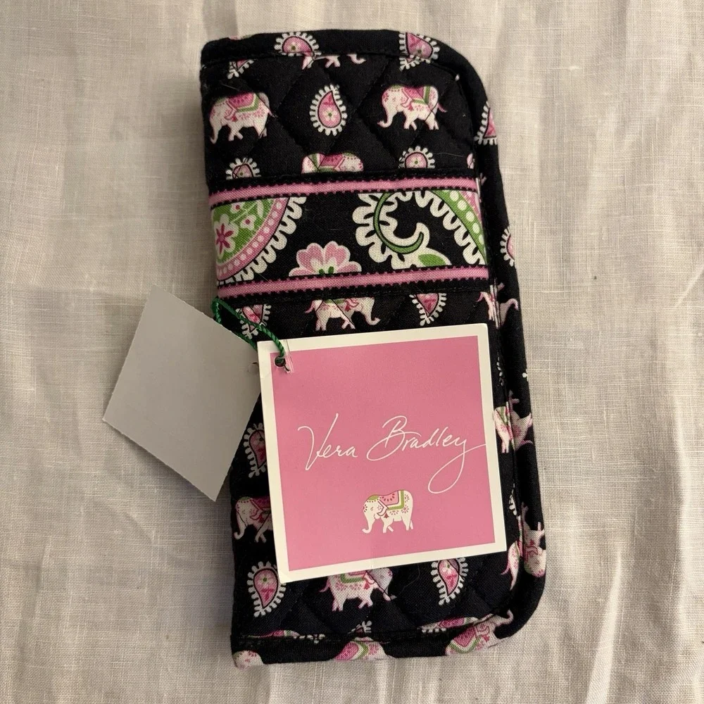 Vera Bradley Pink Elephants Black Eyeglass Case Retired NEW W tags Charming Pink